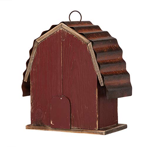 Glitzhome 10.25" H Hanging Birdhouse Rustic Wooden Barn Garden Bird House for Outdoor glitzhome