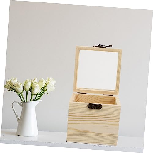 Yardenfun 1pc Wooden Box with Glass Lid Glass Jewelry Keepsake Jewelry Container Earring Display Holder Unfinished Wooden Chest Wedding Decorations Yardenfun