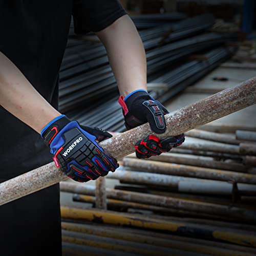WORKPRO Heavy Duty Work Gloves, Synthetic Leather Impact Protection Working Gloves for Men, PVC Protection, Touch Screen, Terry Fabric, Non-Slip, WORKPRO
