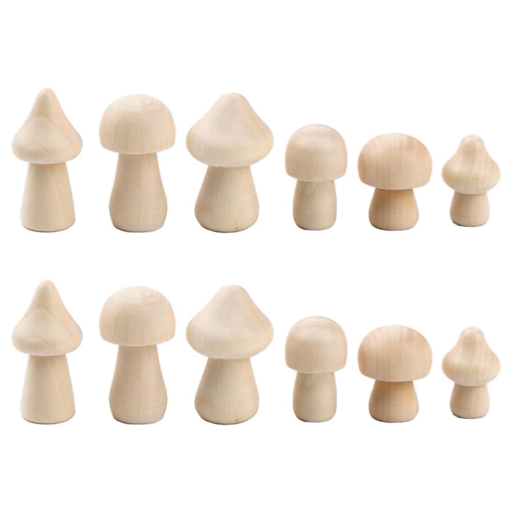 30 Pieces Unfinished Wooden Mushroom 6 Sizes of Natural Wooden Mushrooms  for Arts & Crafts Projects Decoration