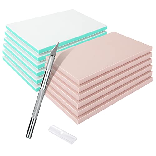 DAJAVE 13 Pack Rubber Stamp Making Kit, 4x6 Inch Rubber Carving Blocks, Linoleum Block for Printmaking, Printing DIY Crafts(Pink, Green, Craft Knife DAJAVE