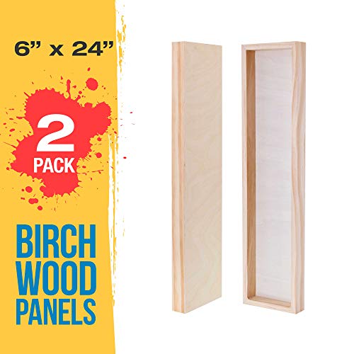 U.S. Art Supply 6" x 24" Birch Wood Paint Pouring Panel Boards, Gallery 1-1/2" Deep Cradle (Pack of 2) - Artist Depth Wooden Wall Canvases - Painting U.S. Art Supply