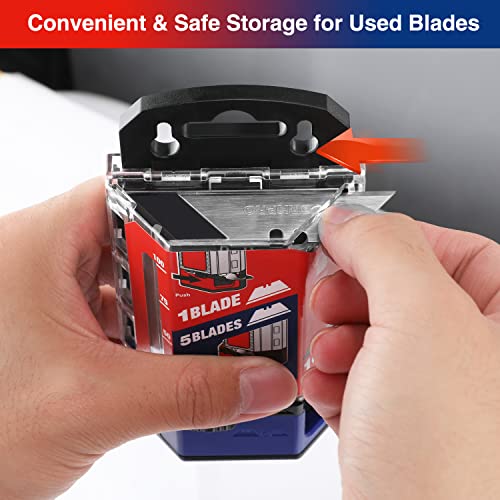 WORKPRO Utility Knife Blades, 100-Pack Utility Blades Replacement with Dispenser, SK5 Carbon Steel, Red WORKPRO