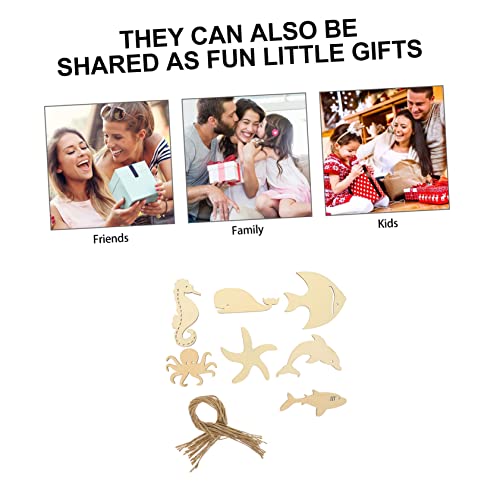 ibasenice 56 Pcs Ocean Cartoon Wood Chips Ornaments for Kids Unfinished Wood Seahorse Ocean Life Cutouts Wood Paint for Crafts Wood Cutouts for ibasenice