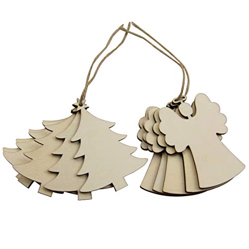 LUOEM 30pcs Wooden Christmas Hanging Ornaments Wood Angel Deer Ball Child Snowman Christmas Tree Cutout Hanging Embellishments Xmas Tree Hanging LUOEM