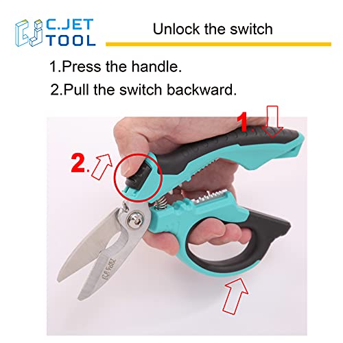 C.JET TOOL 8" Stainless Angle Type Electrician Scissors Heavy Duty Professional for Aluminium Copper Soft Cable C.JET TOOL
