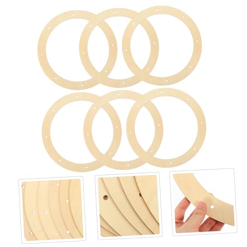 COHEALI 6pcs Wooden Punched Blank DIY Wreath Wooden Frame Holiday Decoration Hanging Base () 10pcs Wood Ring Wreath Boards Wooden Floral Hoops Craft COHEALI