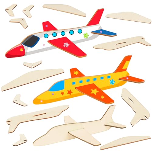 Fennoral 12 Pack Wooden Airplane Craft for Kids Make Your Own 3D Airplane kit for Boys Girls DIY Paint Wood Planes for School Art Activity Birthday Fennoral