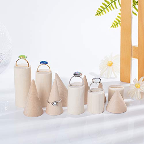 OLYCRAFT 11PCS Natural Wood Cone Ring Holders Unpainted Wood Cone Column Jewelry Ring Display Holder, Wood Ring Holders for Display DIY Craft OLYCRAFT