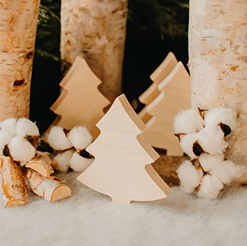 Chunky Christmas Wood Tree Cutout 4-inch, Pack of 5 Small Wooden Tree for Crafts, Christmas Table Decor & Tiered Tray, by Woodpeckers Woodpeckers