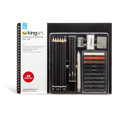 KINGART Studio Sketching & Drawing Set, Sketchbook & Pencil Set, Set of 24 KINGART