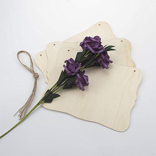 JANOU 3pcs Unfinished Wood Sign Blank Hanging Wooden Plaque DIY Craft Project Wood Sign with Rope Door Wall Art Decorative, Style 3, 9x6.5'' JANOU