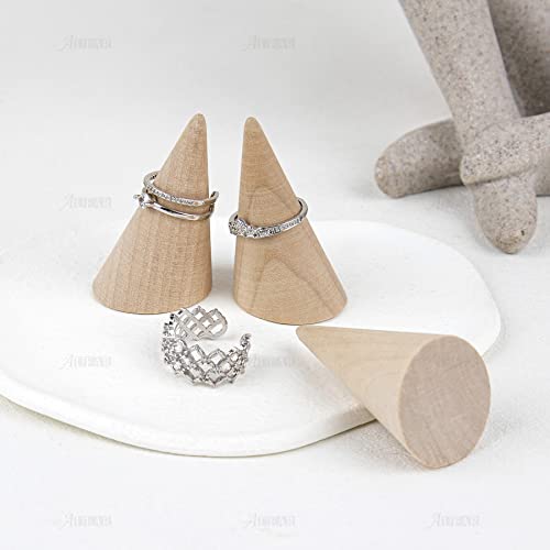 AUEAR, 10 Pack Small Natural Wooden Cone Ring Holder Finger Wood Jewelry Ring Display Stand Organizer DIY Craft (Tilted Shaped) AUEAR