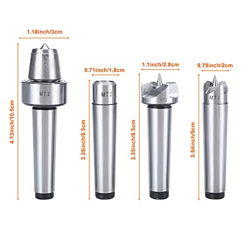BTSHUB 4Pcs MT2 Wood Lathe Live Center Set Drive Spur Cup for Woodworking Machines BTSHUB