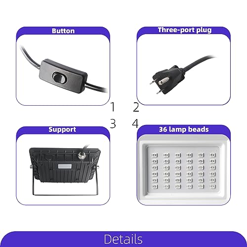 UV Light for Resin Curing 3D 30W Printer Curing Lamp Kit for SLA/DLP/LCD 3D Printing 395-405nm Efficient IP66 Waterproof Flood Light with 36pcs Black coospider-repta