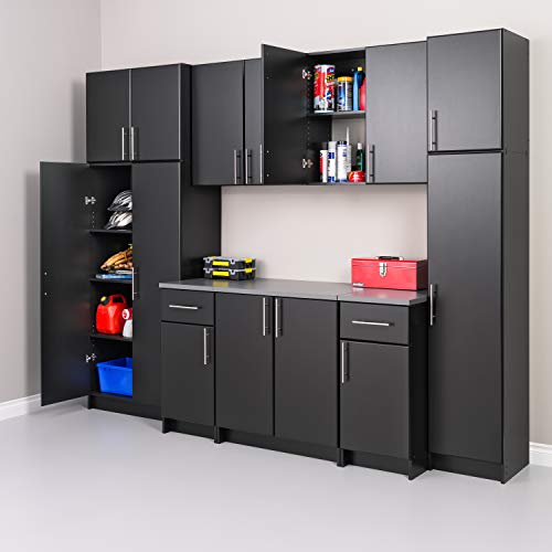 Prepac Elite Functional 9-Piece Garage Cabinets and Storage System Set A, Simplistic Garage Closet Shop Cabinets 24" D x 112" W x 89" H, Black, Prepac