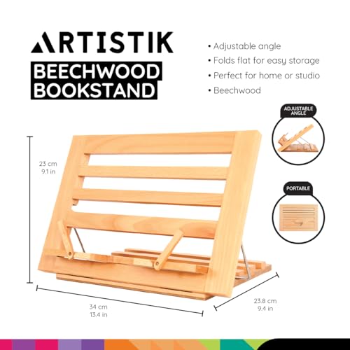 Premium Beechwood Wooden Table Easel and Cookbook Recipe Bookstand - Portable and Foldable Tabletop Art Easel with Flip-Up Page Holders, Adjustable ARTISTIK