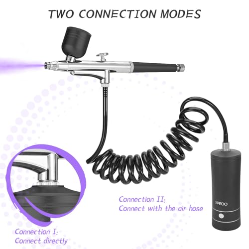 Airbrush KIT Cordless Rechargable with Compressor Portable Air Brush Sets,Auto Handled for Model Painting,Nail,Make Up,Tattoo, Black XPEOO