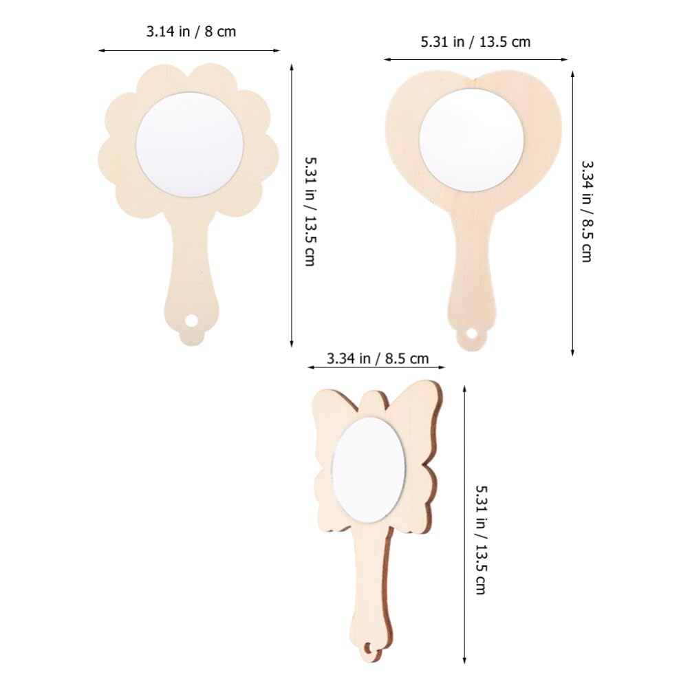 KALLORY DIY Wood Mirror Craft Unfinished Handheld Mirror Wooden Mirror Toys Mini Wooden Princess Mirror for Kids DIY Handmade Craft 18pcs KALLORY
