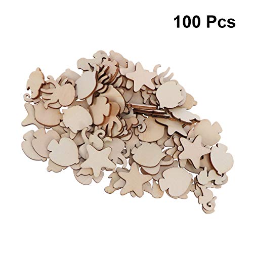 Amosfun 100pcs Unfinished Wood Cutouts Sea Animal Star Fish Shaped Wood Pieces for Kids DIY Art Craft Home Decoration (Random Pattern) Amosfun