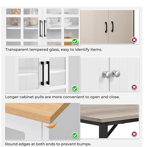 Yaheetech Kitchen Pantry Storage Cabinet with Hutch, 72'' Freestanding Buffet Cupboard with Large Countertop & Glass Doors & Adjustable Shelves, Yaheetech