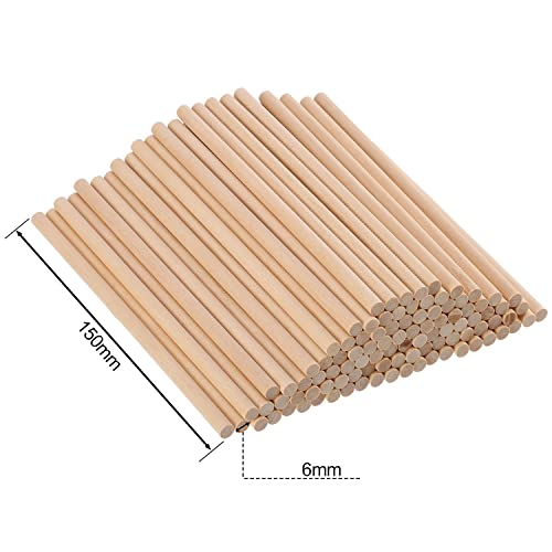 BFDYY Unfinished Natural Wood Craft Dowel Rods 100 Pack(Wood Color-6 x 1/4 Inch) EBOOT