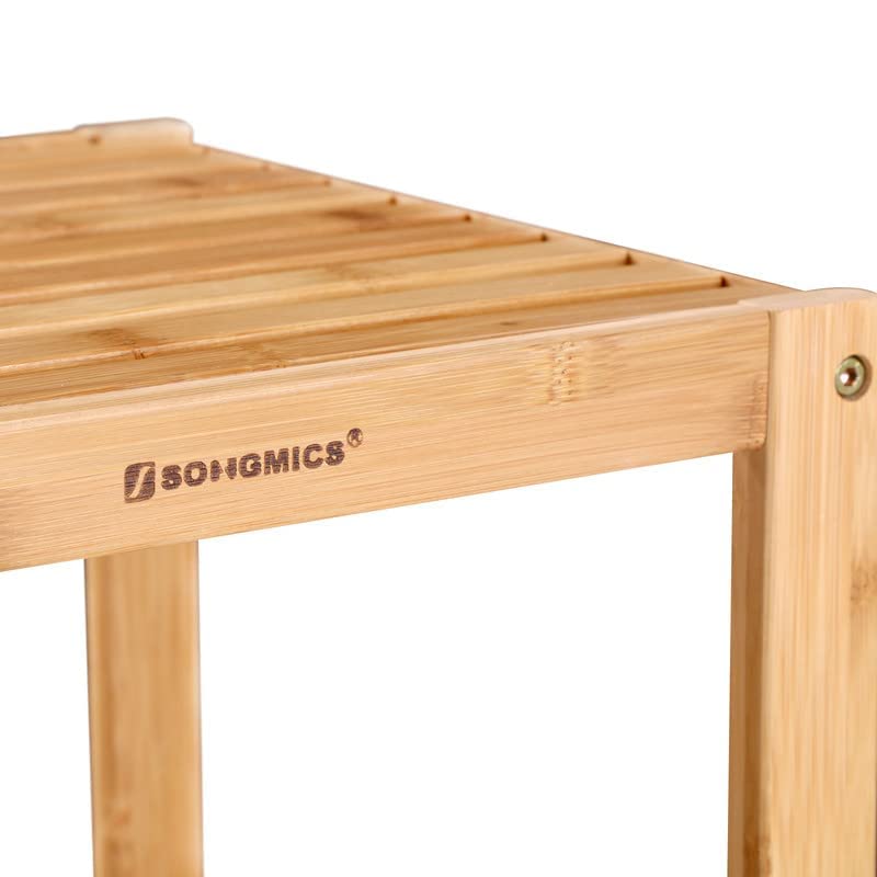 SONGMICS 4-Tier Bamboo Bathroom Shelf, Narrow Shelving Unit, Multifunctional Storage Rack, Corner Rack, for Kitchen, Living Room, Bedroom, Entryway, SONGMICS