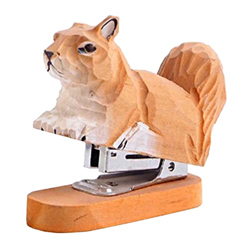Stapler Set 1PC Wooden Animal Stapler, Squirrel Staplers for Desk, Squirrel Desktop Stitcher Handmade Wood Carving Statue Sculpture for Office Zerodeko