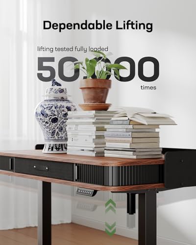 Marsail Electric Standing Desk Whole-Piece Desktop 48 x 24 Inches Height Adjustable Desk with 3 Drawers Home Office Table with 3 Memory Preset Marsail