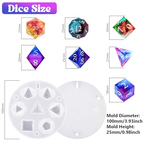 KISREL Dice and Dice Box Resin Molds Silicone, DND Dice and Dice Organizer Epoxy Resin Molds with 7 Standard Stereoscopic Dice Cavities, Silicone KISREL