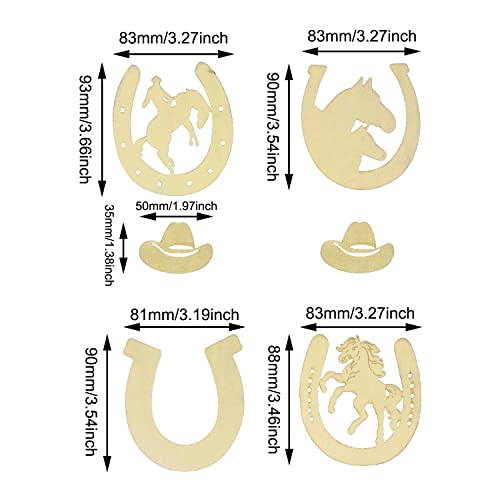 Honbay 36PCS Unfinished Cowboy Wooden Cutouts Blank Horseshoe and Hat Wood Discs Slices for Western Cowboy Cowgirl Party Decorations DIY Craft (5 HONBAY