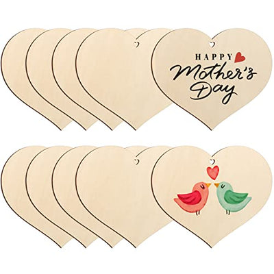 Large Size 7" Wooden Mothers Day Heart Oanging,DIY Blank Unfinished Wood Ornament for Crafts Hanging,Father's Thanksgiving Halloween Christmas