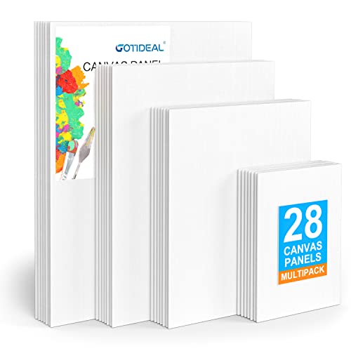 GOTIDEAL Canvas Boards for Painting Multi Pack, Primed 5x7", 8x10", 9x12", 11x14" Set of 28, White Blank Canvas Panel- 100% Cotton Artist Canvases GOTIDEAL