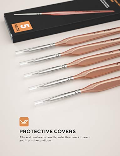 Nicpro Detail Paint Brushes 5 PCS Extra Fine Tip 000 Professional Miniature Painting Artist Set Round 3/0 for Micro Watercolor Oil Acrylic Craft Nicpro