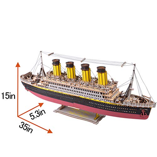 Bitopbi Large Size Titanic Model 3D Wooden Puzzles Cruise Ship English Version Collectible Building DIY Assembly Constructor Kit Collection Gift for Bitopbi
