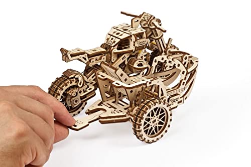 UGEARS Motorcycle with Sidecar 3D Puzzles - UGR-10 Motorcycle Scrambler Wooden Model Kits for Adults to Build - Retro Design Sidecar Motorbike Model UGEARS