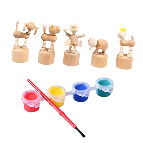 5 Pcs Wooden Animal Arts and Crafts for Unfinished Wood Crafts to Paint Wooden Craft Peg Dolls DIY Wooden Aniaml DIY Unfinished Dolls Model COHEALI