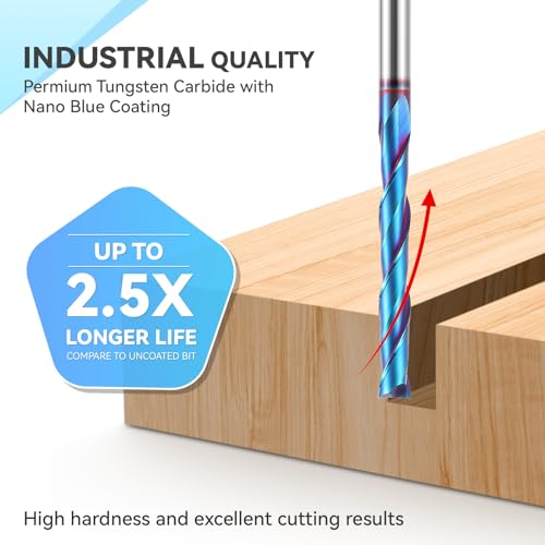 HQMaster Extra Long Spiral Router Bit 1/4 inch Shank Solid Carbide CNC Router Bit with Nano Blue Coating End Mill for Wood Cut Carving (1/4” x 1/4” x HQMaster