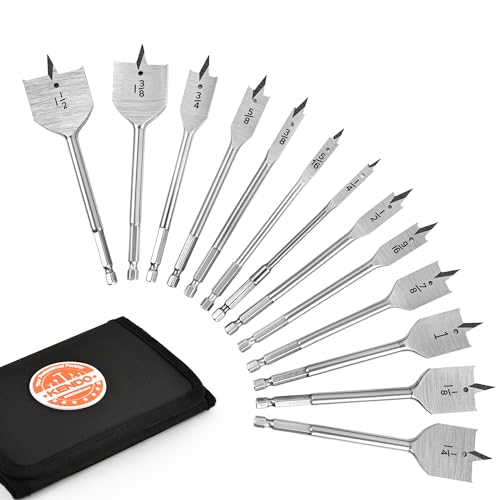 KENDO 13-Piece Spade Drill Bit Sets, Alloy Steel Paddle Flat Bit with Quick Change Shank, Flat Wood Hole Cutter Fit for Woodworking, Assorted Bits Kendo