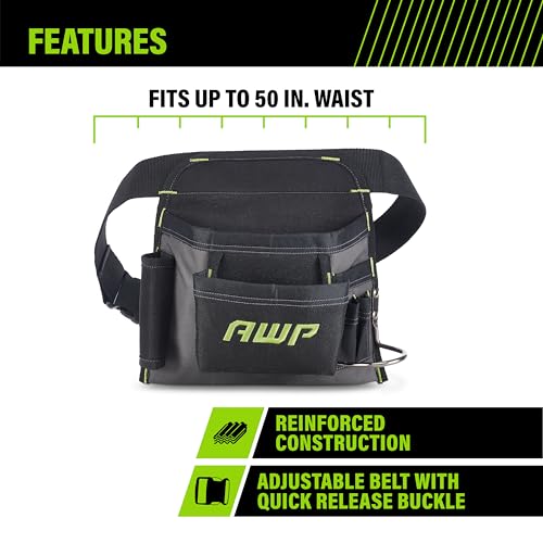 AWP Handyman Tool Apron 6 pockets and Loops for Tool Organization | Black & Gray | Fits up to 50" Waist Size AWP