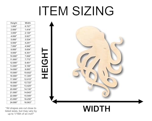 Unfinished Wood Octopus Shape - Craft - up to 36" DIY 16" / 1/4" 24 Hour Crafts