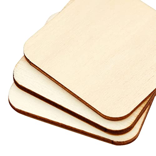 60 Pack 2x2 Wood Squares for Crafts, 2.5mm Unfinished Wood Cutouts with Rounded Corners Bright Creations