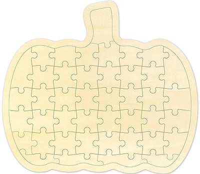 Blank Puzzle Pumpkin Shape with 43 Pieces to Draw on, Blank Wooden Jigsaw Puzzle with Puzzle Tray for Fall Season & Halloween, Custom Puzzle