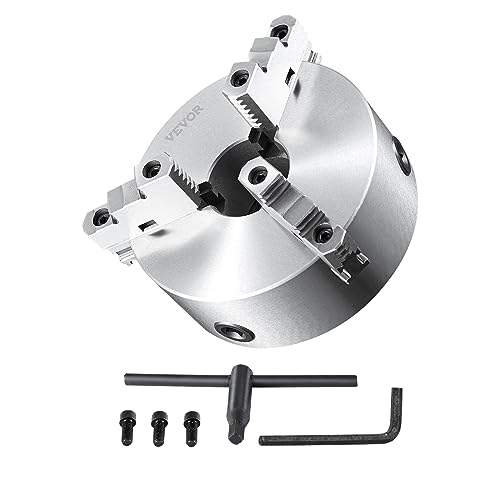 VEVOR 3-Jaw Lathe Chuck, 10'', Self-Centering Lathe Chuck, 0.24-9.84 in/6-250 mm Clamping Range with T-key Fixing Screws Hexagon Wrench, for Lathe 3D VEVOR