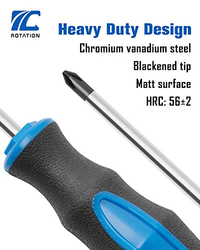 6PCS Magnetic Tip Screwdriver Set, 3 Phillips and 3 Flat, Professional Cushion Grip | 6-Piece Hand Tools Set ROTATION