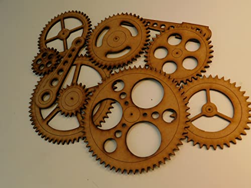 Steampunk Gears Wall Decor - Eight Gears, Two Push Rods - UNFINISHED - Free Shipping - Wood Gears Generic