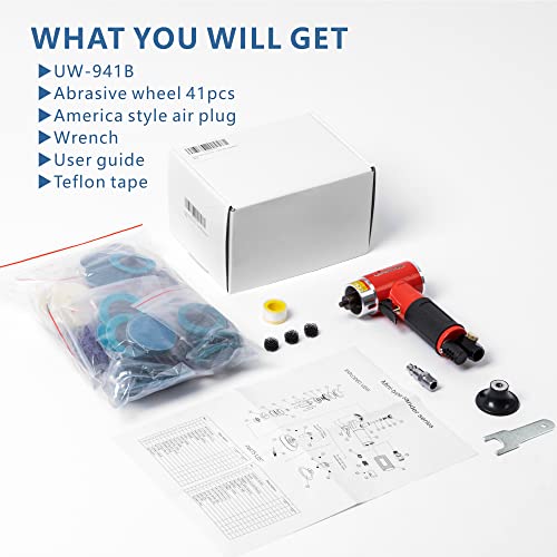Pneumatic Mini Orbital Sander Grinder Polisher Kit, 2 inch Air Right Angle Surface Prep Tool with 41pcs Roll Lock Discs UPWOOD