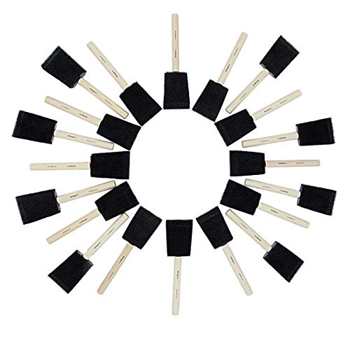 KINGART 242-20 Foam 20 Pc. Value Pack 2" Brush Set, Short Wood Handle, for Oil, Acrylic & Watercolor Paint, Great for Crafts, DIY Home Projects, KINGART