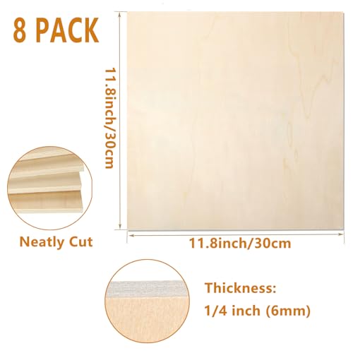 8 Pack 12 x 12x 1/4 Inch Baltic Birch Plywood 6mm Birch Wood Sheets Unfinished Wood Squares Wood Board for Painting, DIY Project, Wood Burning, Acrux7