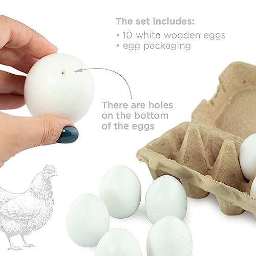 Ulanik Unfinished Wooden Eggs Toddler Montessori Toys for 3 Year Old + Blank Fake Eggs Game for Sensory Play & DIY Artificial Eggs for Laying Ulanik